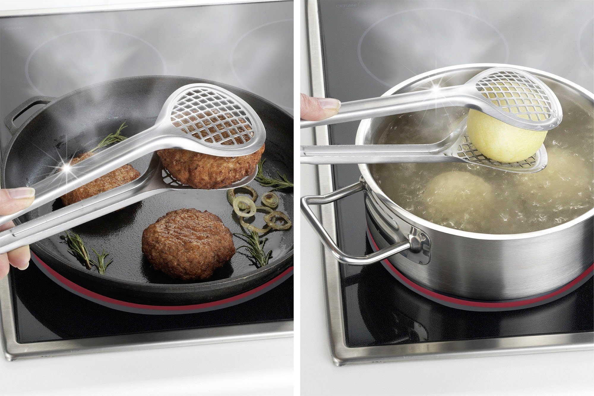 Maximex Servierzange Gourmet, mit Jumbo Pfannenwender, Multifunktioneller Küchenzange, Edelstahl