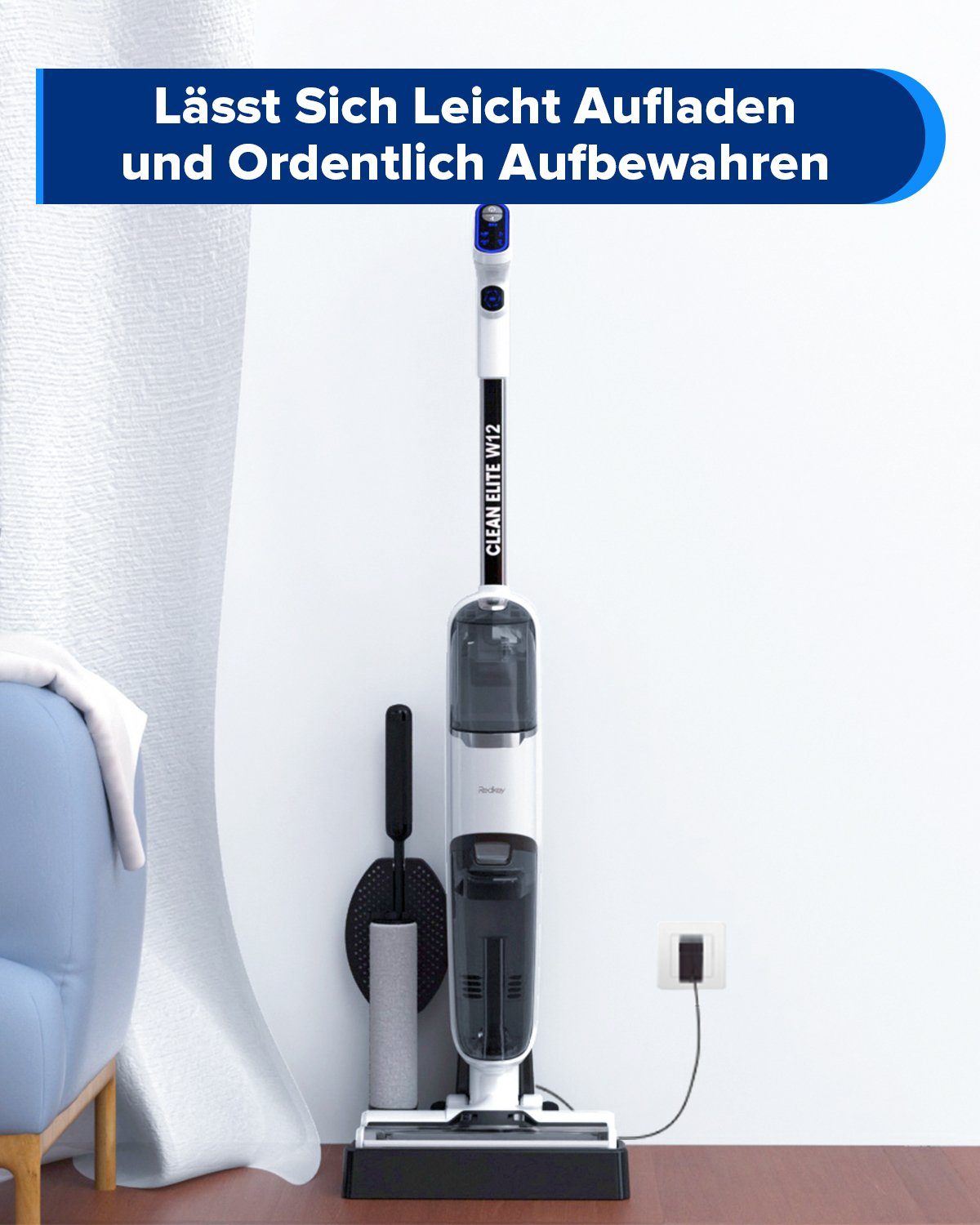 Redkey Nass-Trocken-Akkusauger W12, 150,00 W, Beutellos, Handstaubsauger, Akkustaubsauger, Selbstreinigung, Staubsauger Kabellos, 3-in-1 Nass Trockensauger, LED Anzeige, Doppelwassertank