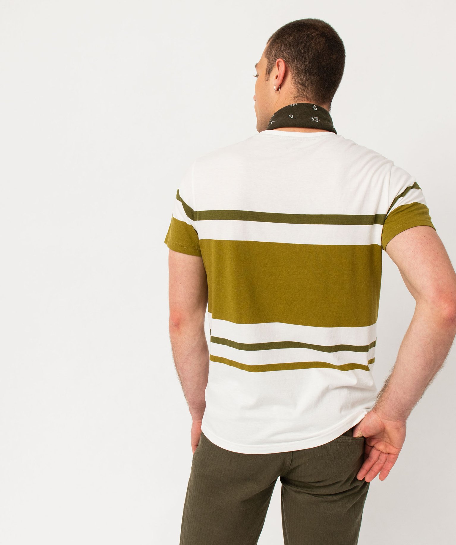 Tee-shirt manches courtes à rayures homme kaki | GEMO