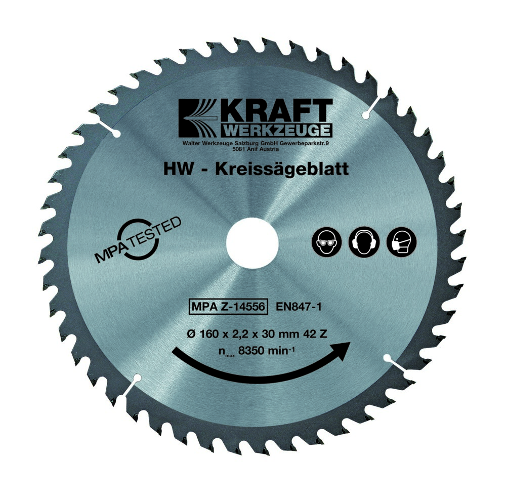 Kraft Werkzeuge HW-Sägeblatt, Ø 160 mm x 42 Zähne x 30 mm Flanschaufnahme