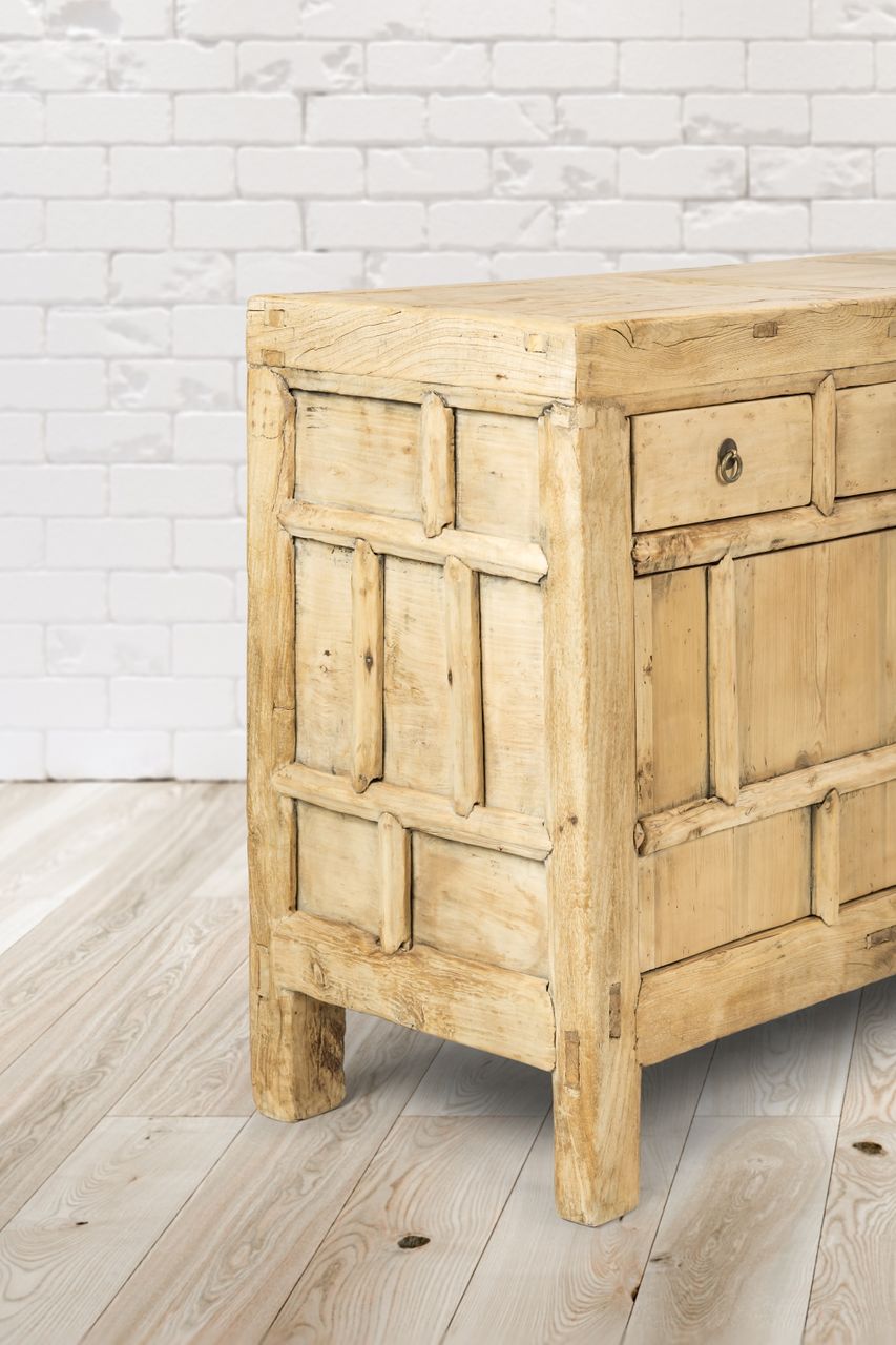 PureHaven Kommode 156x40x81 cm im Vintage Style massive Kommode aus Kiefer-Altholz handgefertigt stilvolles Design standsicher und stabil