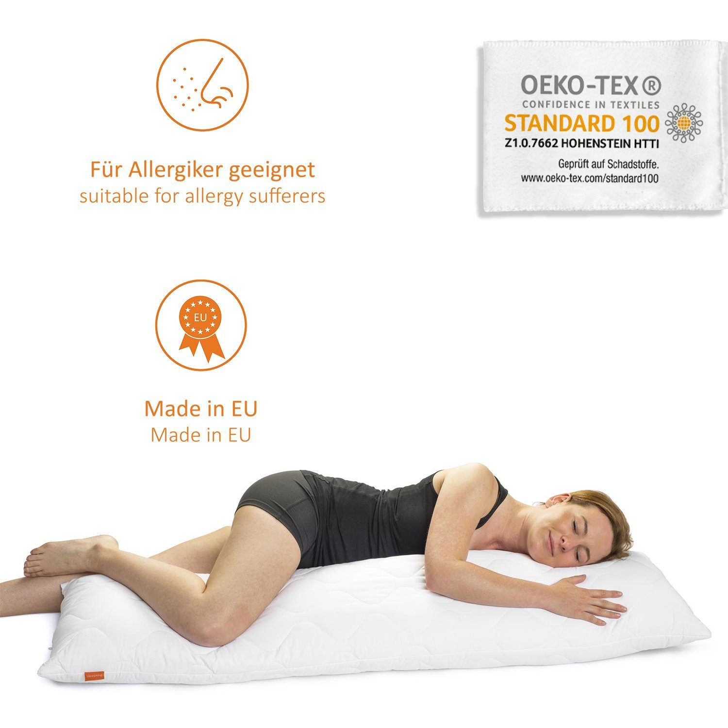 sleepling Seitenschläferkissen Seitenschläferkissen Stillkissen Bodypillow, Füllmengengarantie