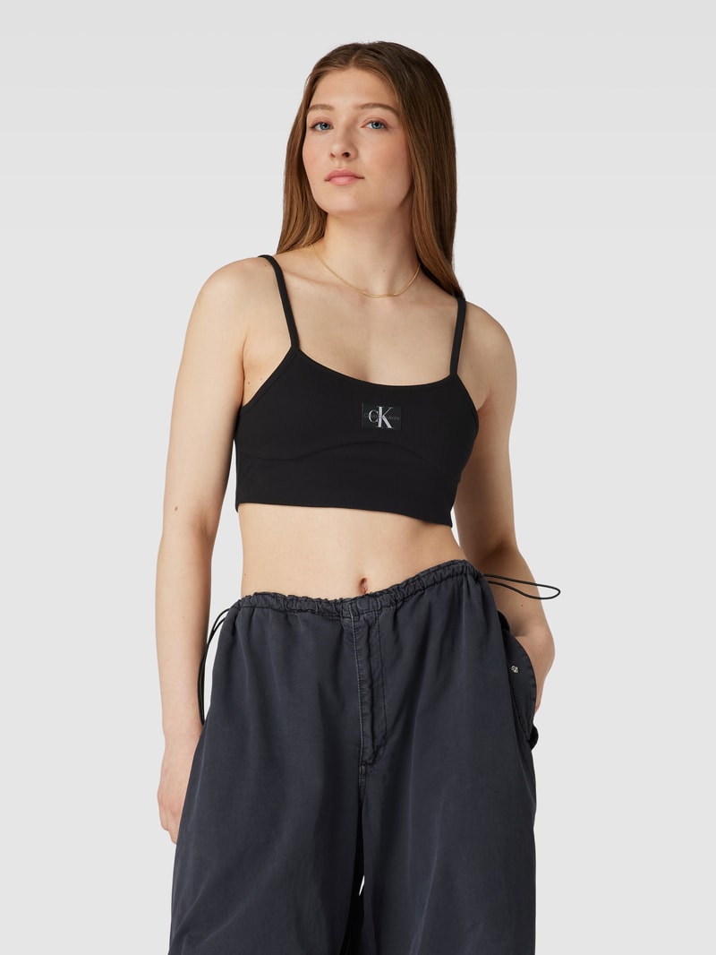 Bralette-Top mit Label-Patch in black
