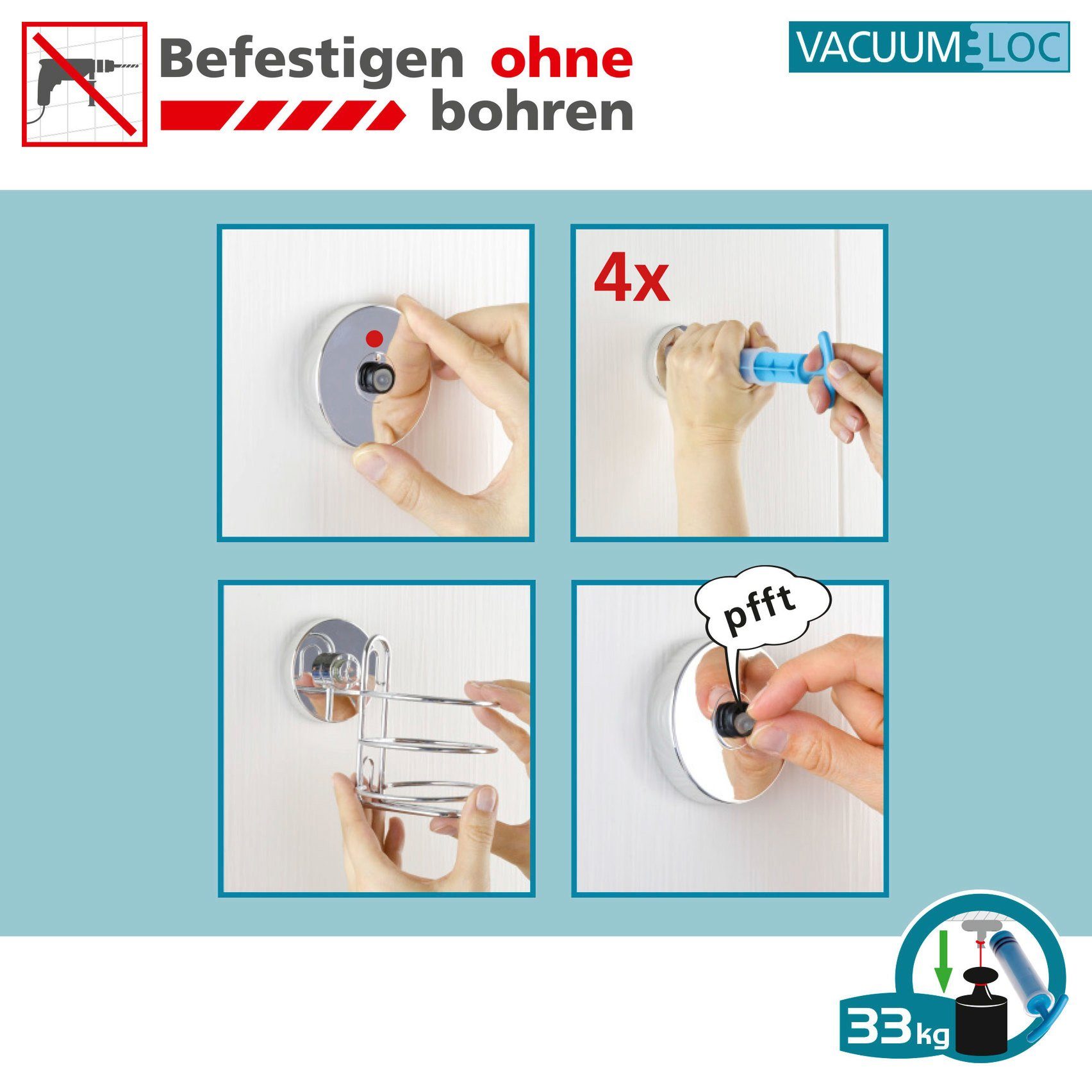 WENKO Wandhaken Vacuum-Loc Quadro, (Set, 4-St)