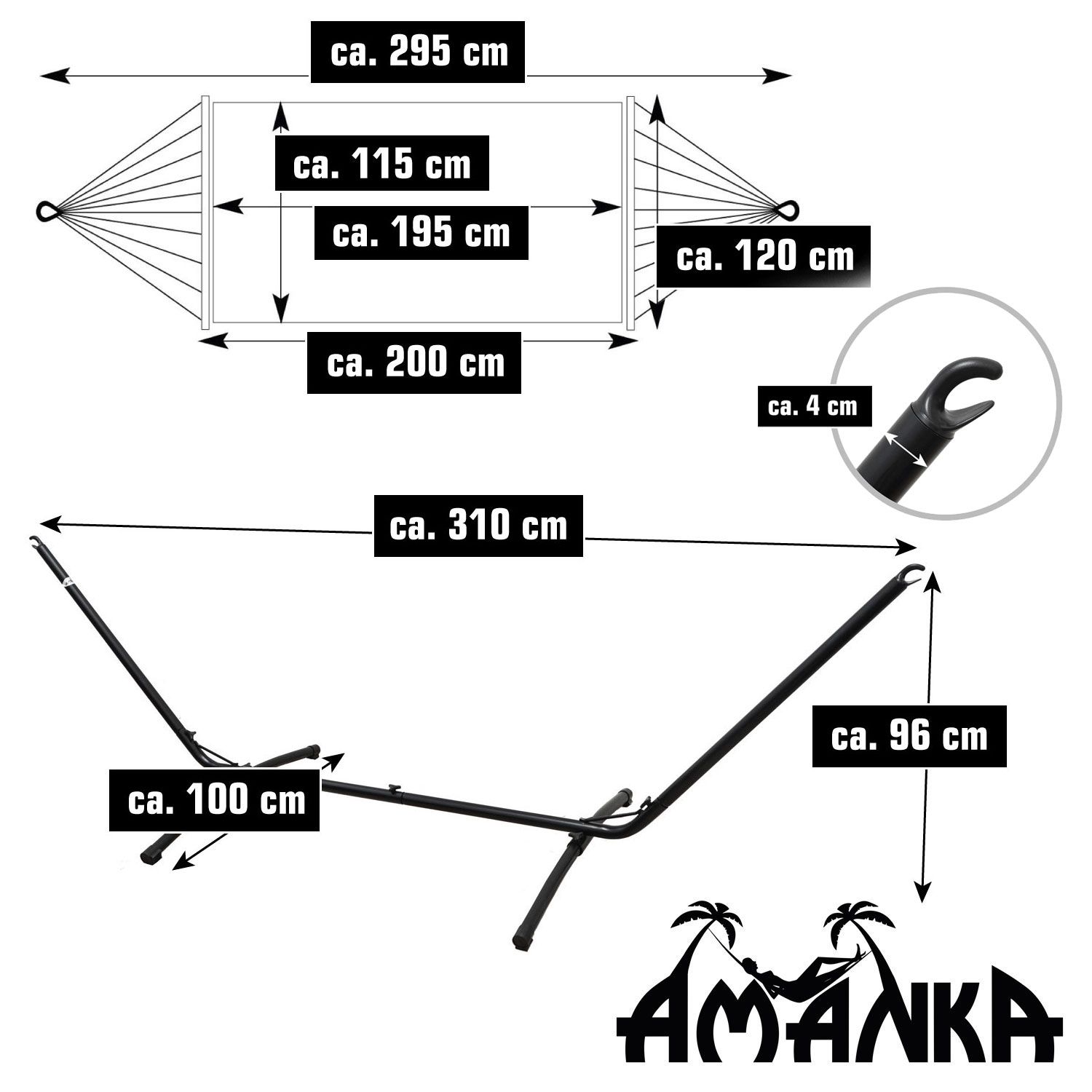 AMANKA 200 x 120 cm Hängematte mit Gestell