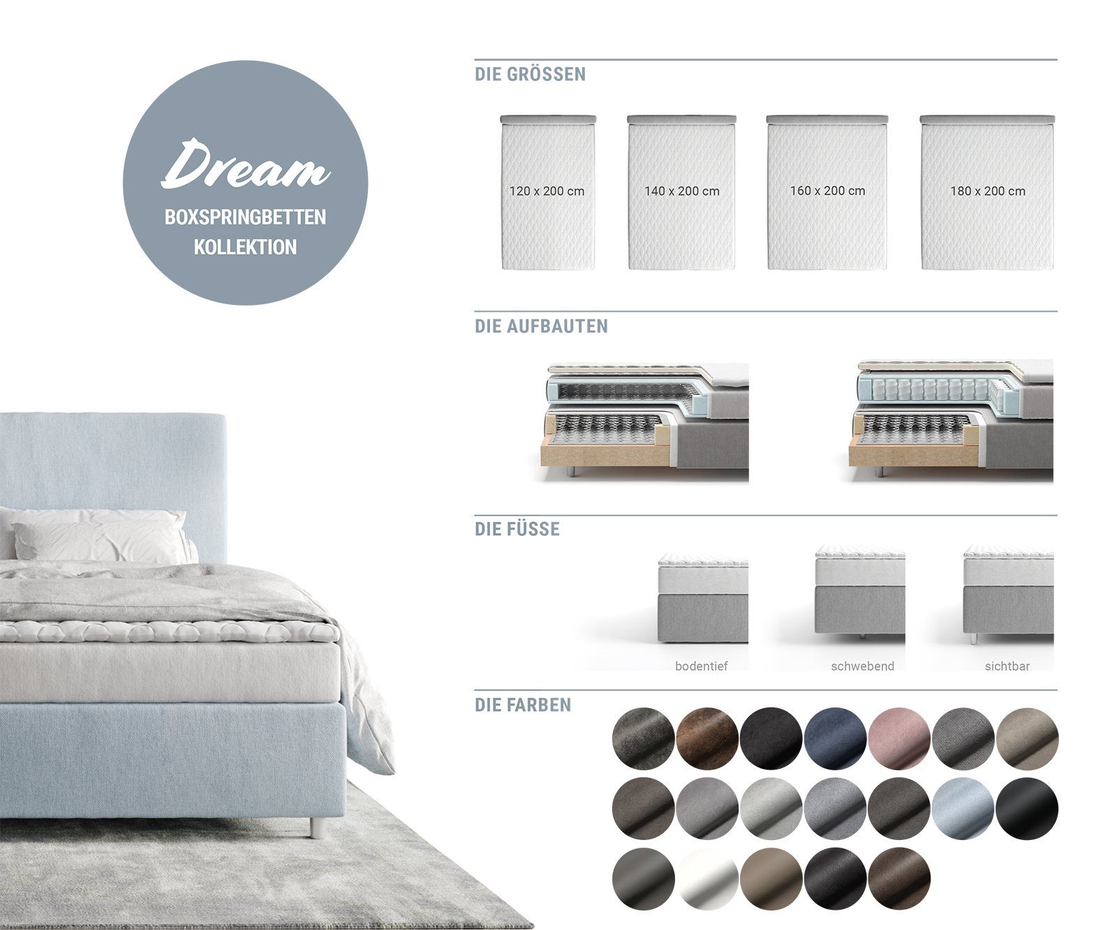 DELIFE Boxspringbett Dream-Well, Mikrofaser Schwarz 140x200 cm mit Matratze und Topper