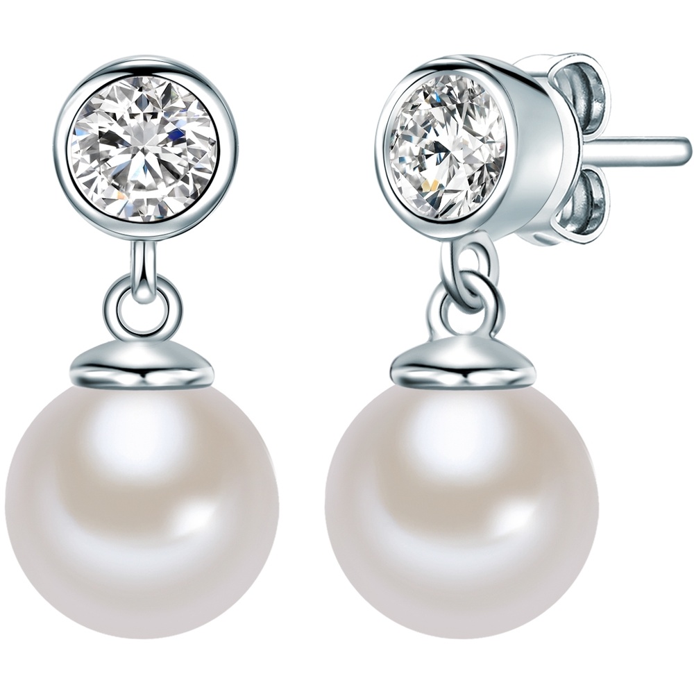 Rafaela Donata Puces d'oreilles en argent Argent sterling Oxyde de zirconium (CZ) Perles organiq Boucles d'oreilles