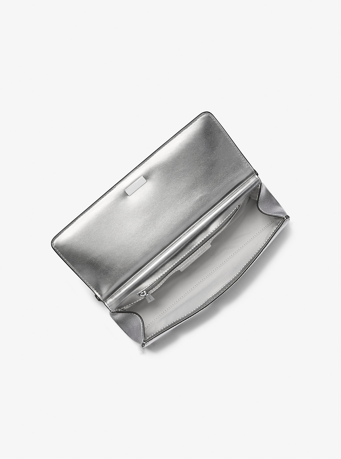 Carmine Medium Metallic Pebbled Leather Pochette - SILVER
