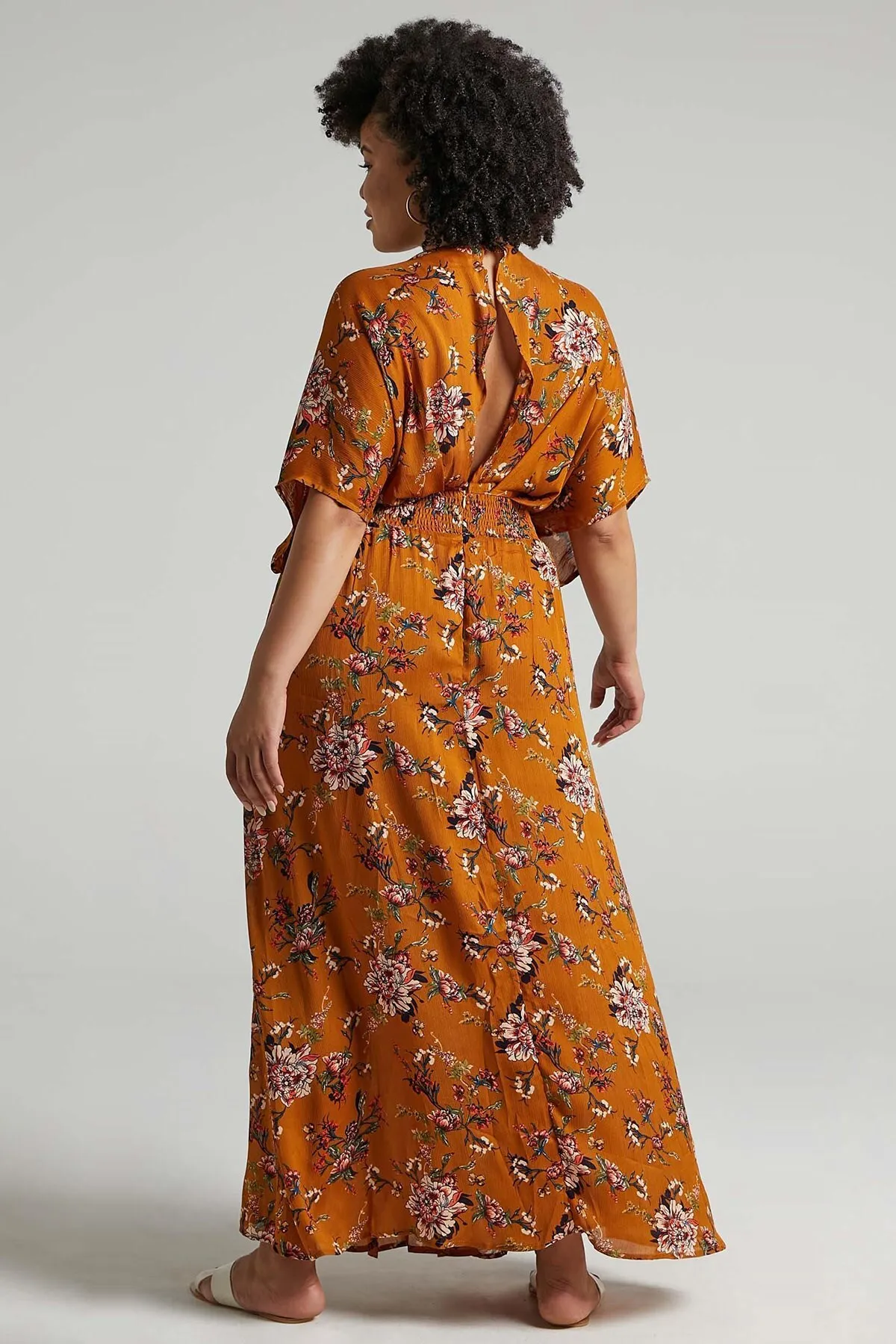 Madmext  Langes Kleid mit Senfmuster und Schlitz und detailliertem Muster Mg1698