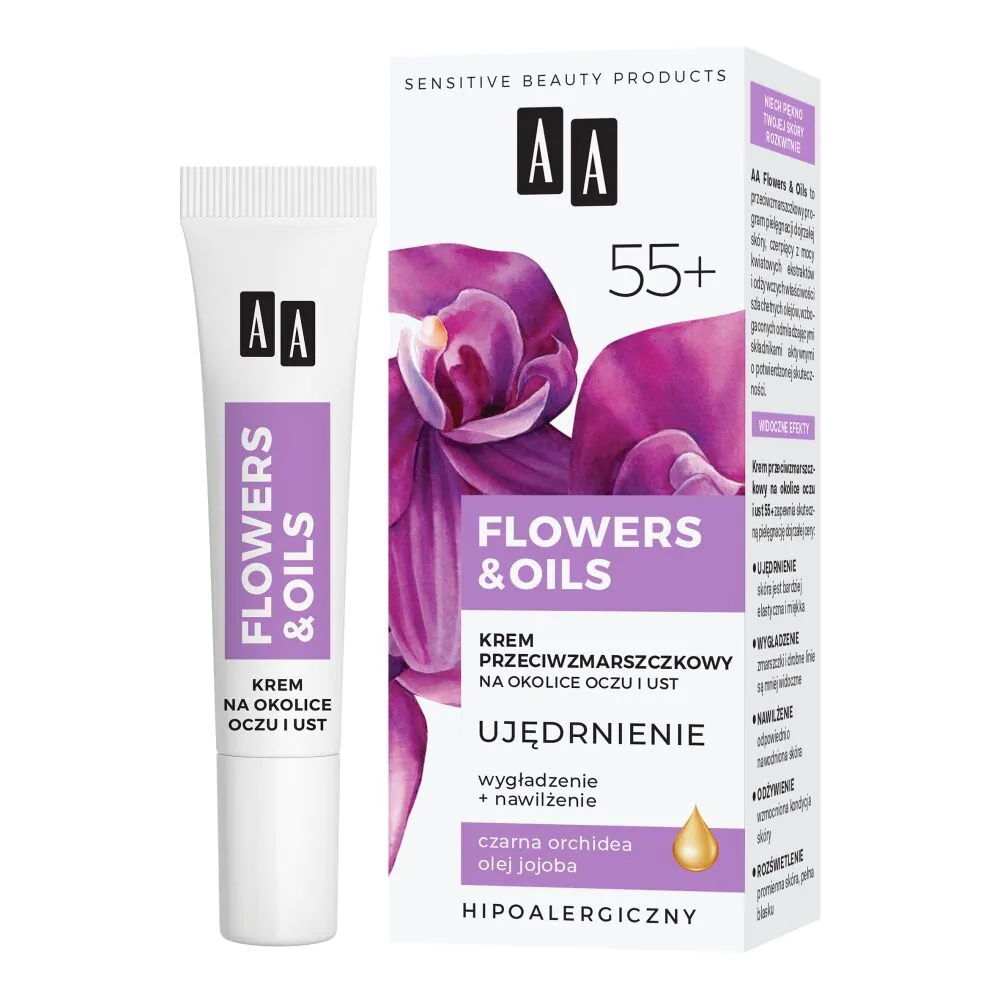 AA Flowers & Oils 55+ stangrinamasis kremas nuo raukšlių akių ir lūpų sričiai