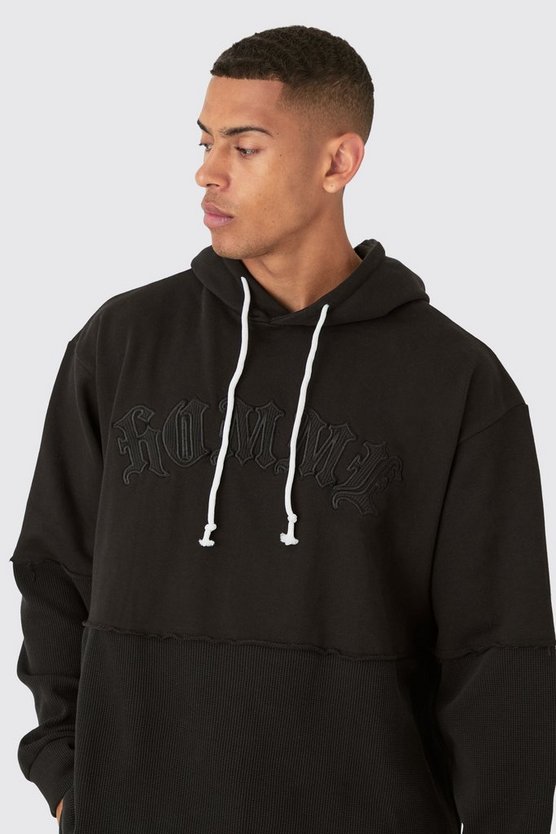Oversize Hoodie in Waffeloptik mit Homme-Print