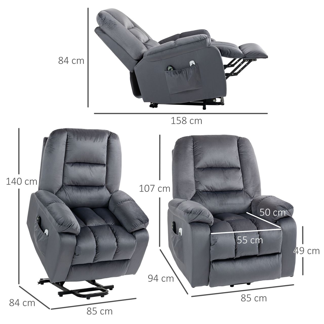 HOMCOM Fernsehsessel mit Aufstehhilfe Elektrisch Relaxsessel mit Massagefunktion