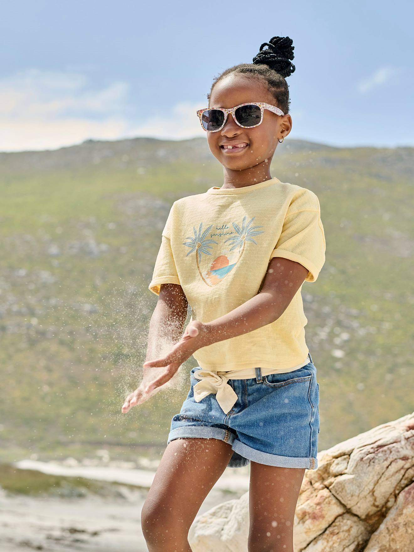 Vertbaudet Mädchen Jeansshorts mit Paperbag-Bund - blue stone