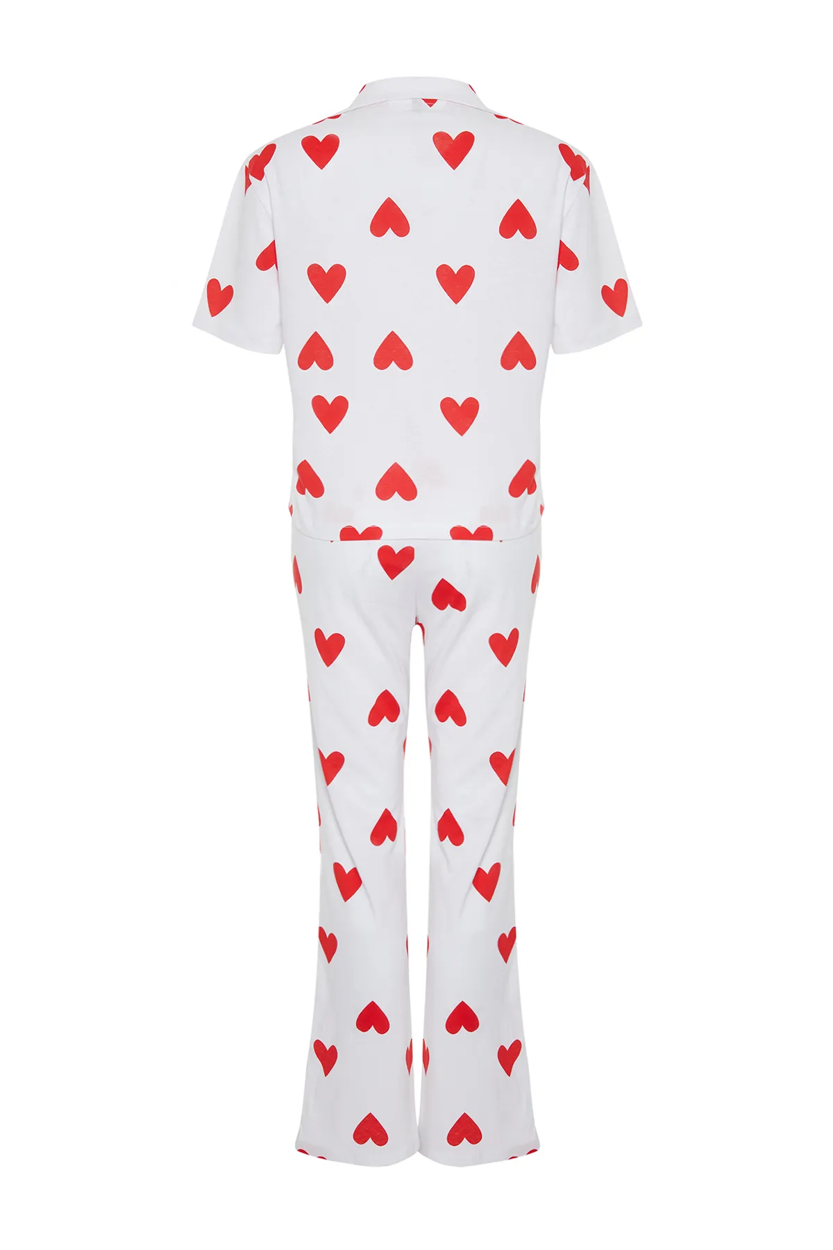 Trendyol Collection  Weißes Pyjama-Set aus 100 % Baumwolle mit Herzmuster THMSS24PT00337