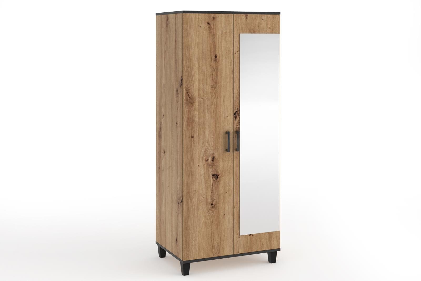 Beautysofa Stauraumschrank P11 (2x Türen, Holzbeine) Stauraumschrank mit Spiegel, mit Einlegeböden und Kleiderstange