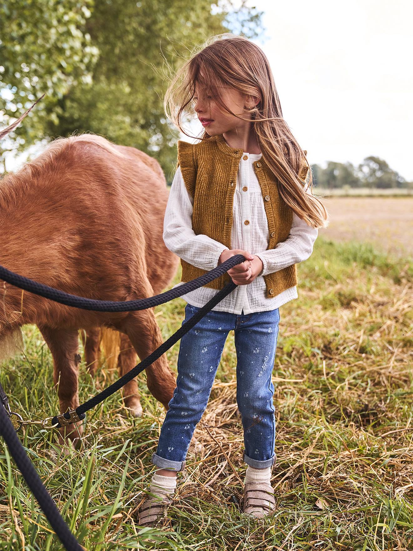 Blouse volantée en gaze de coton fille blanc