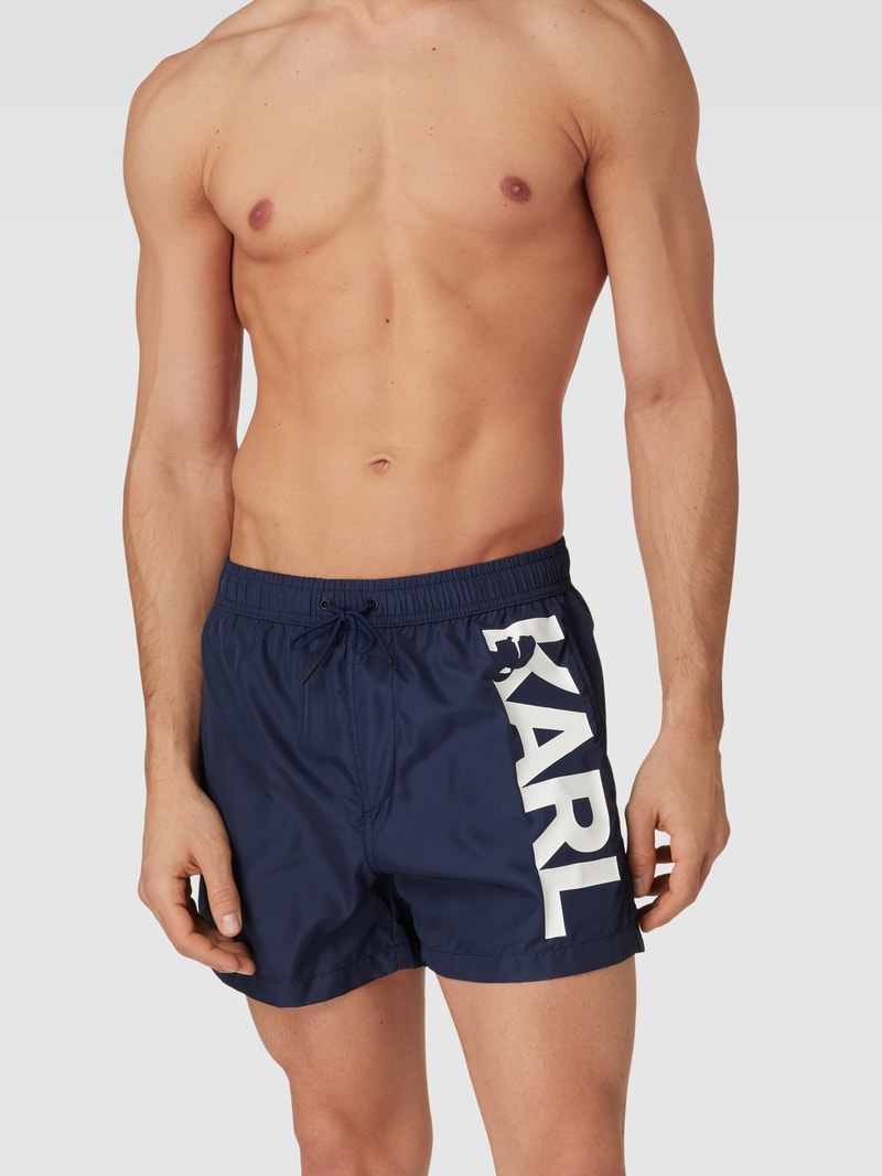 Badehose mit Logo-Print in dunkelblau