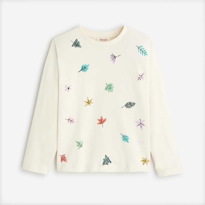 T-shirt blanc cassé à motifs pour fille en coton Catimini