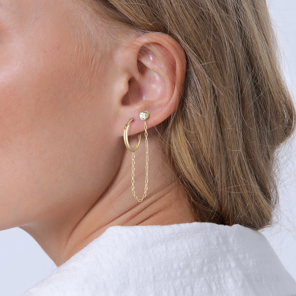 Elli Elli Boucles d'Oreilles Femmes Créoles Piercing 2 trous avec cristal en argent st Boucles d'oreilles