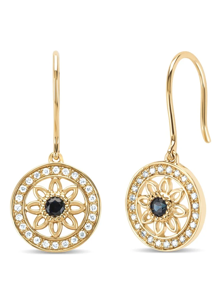 Diamond Point Yellow gold earrings, 0.17 ct sapphire, Birthstones