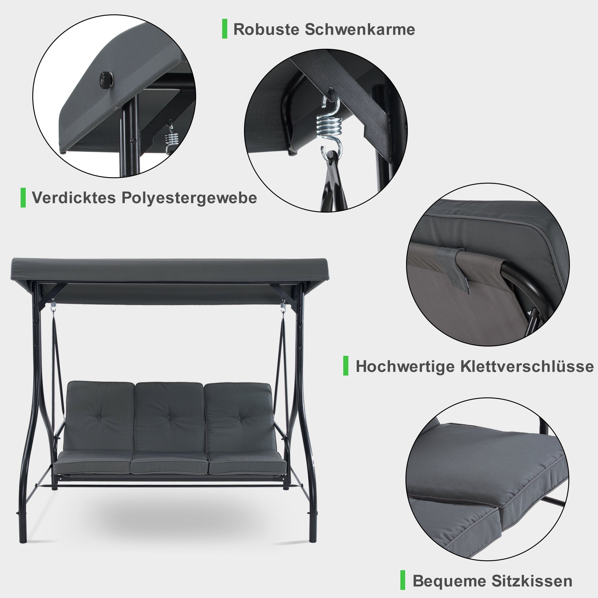 MCombo Hollywoodschaukel M MCombo Hollywoodschaukel mit Liegefunktion, Gartenschaukel 4088, 3,00-Sitzer, 3-Sitzer, wetterfest, outdoor