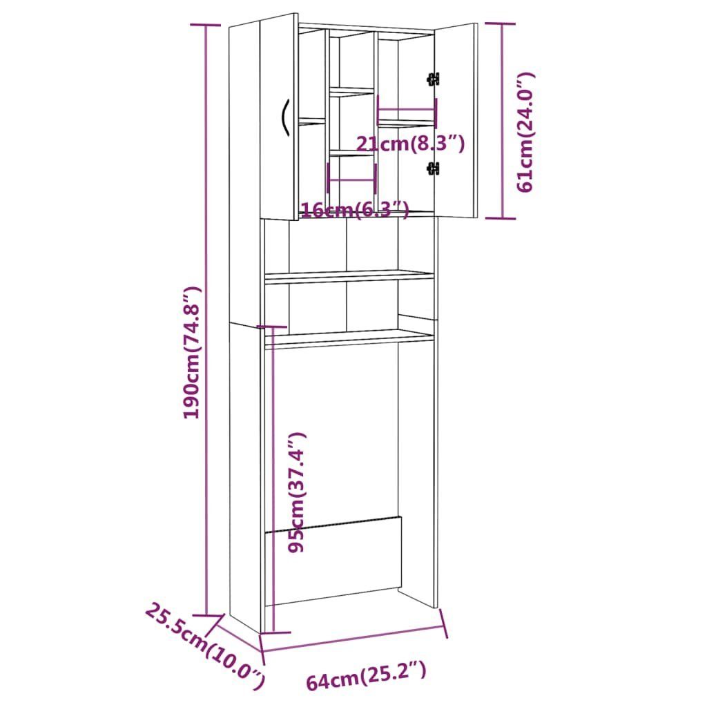vidaXL Waschmaschinenumbauschrank Waschmaschinenschrank Räuchereiche 64x25,5x190 cm