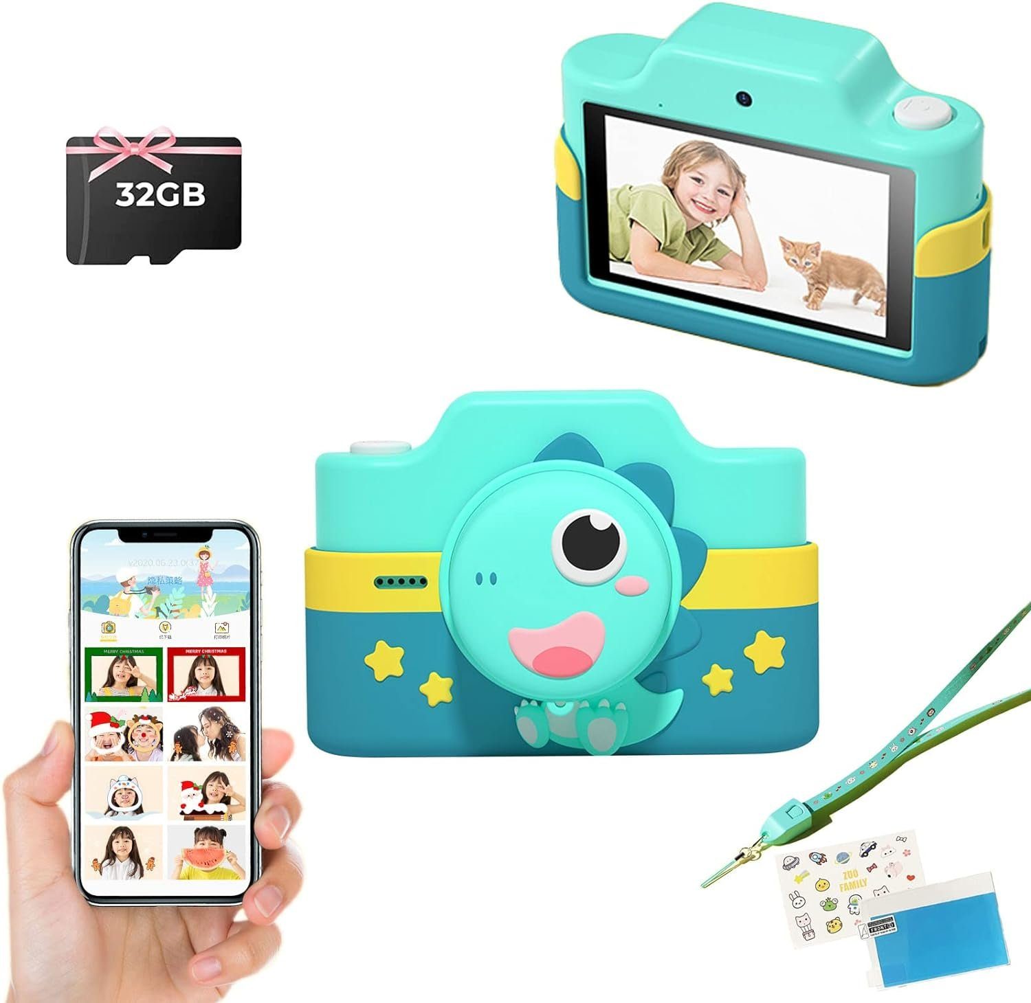 A Ade 48MP 1080P WiFi Digitalkamera Kinder mit 3 Zoll Berührbarem Bildschirm Kinderkamera (inkl. Dual Kamera, Datenkabel-Schlüsselband, 32GB TF-Karte)