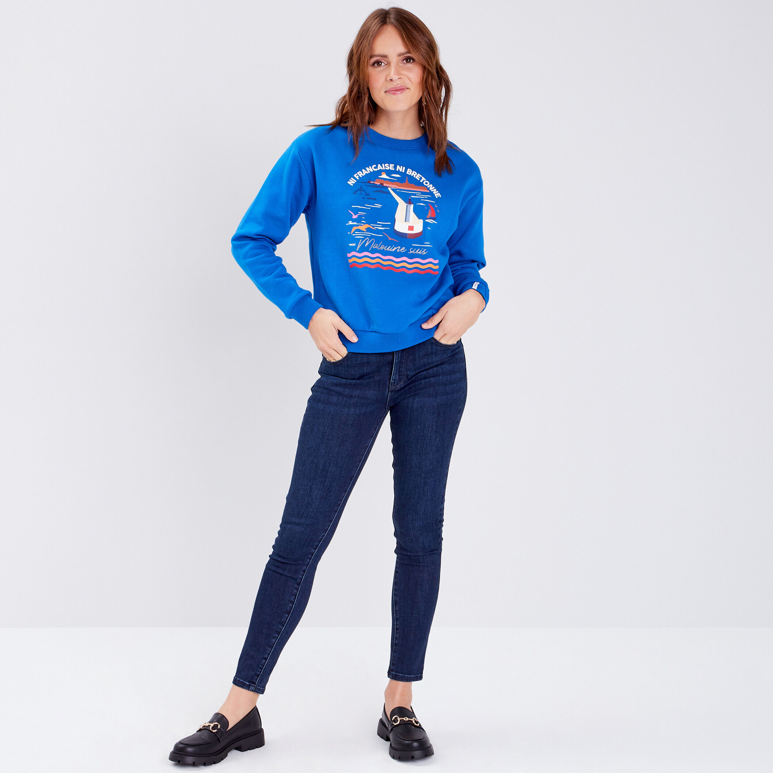 Sweat manches longues bleu femme | Cache Cache
