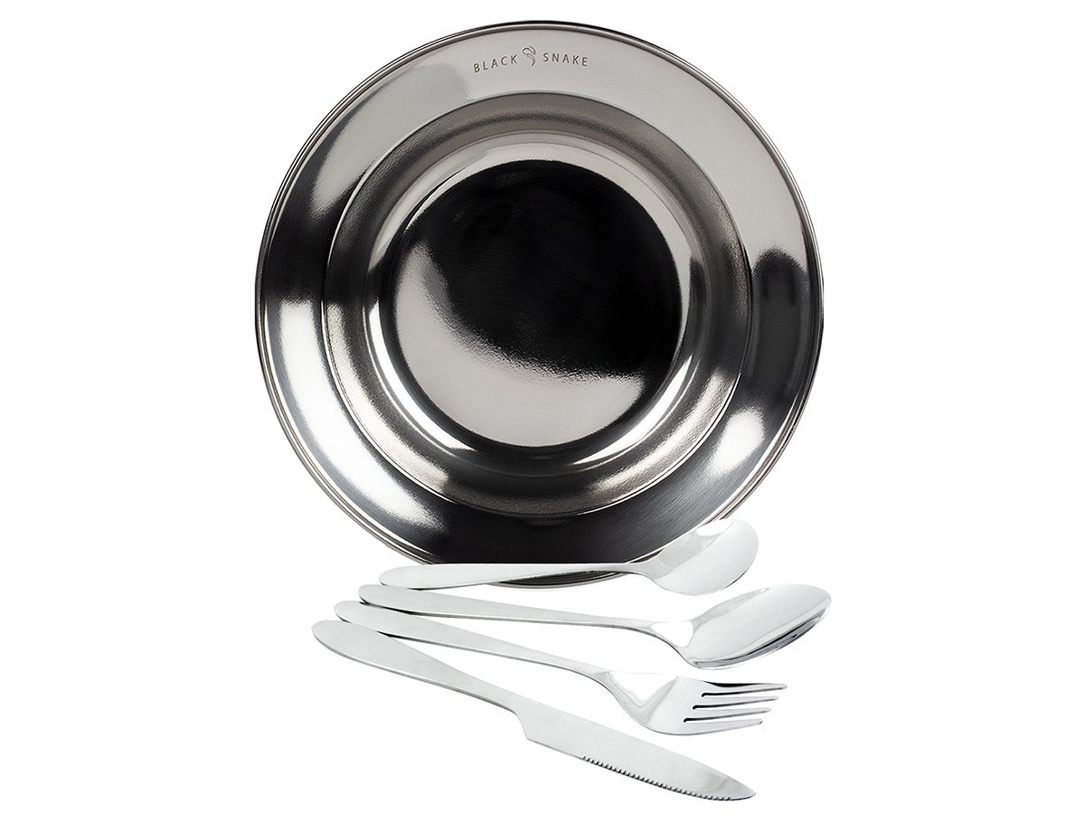Black Snake 1-Person Set tiefer Teller und Essbesteck