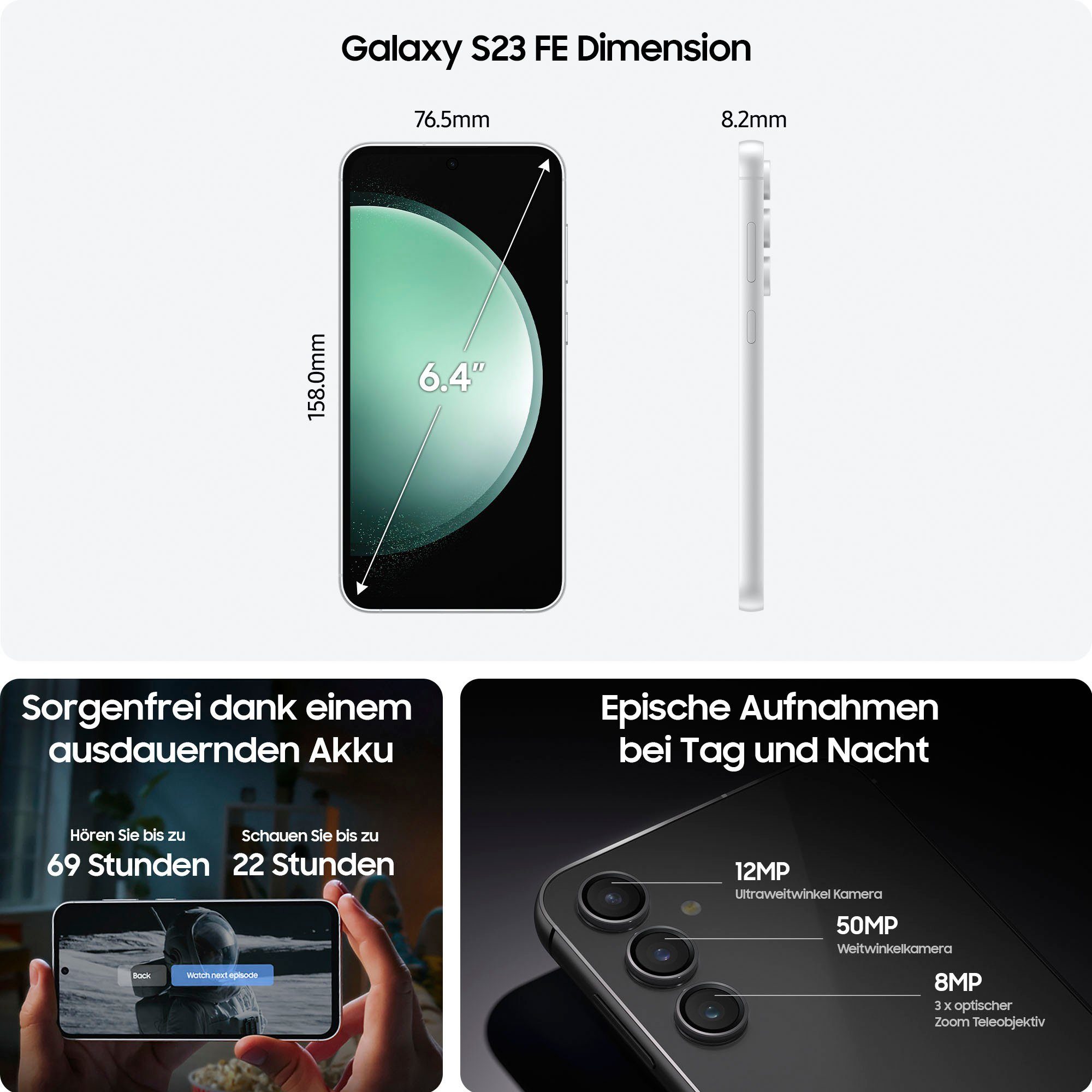 Samsung Galaxy S23 FE 256GB Smartphone (16,31 cm/6,4 Zoll, 256 GB Speicherplatz, 50 MP Kamera)