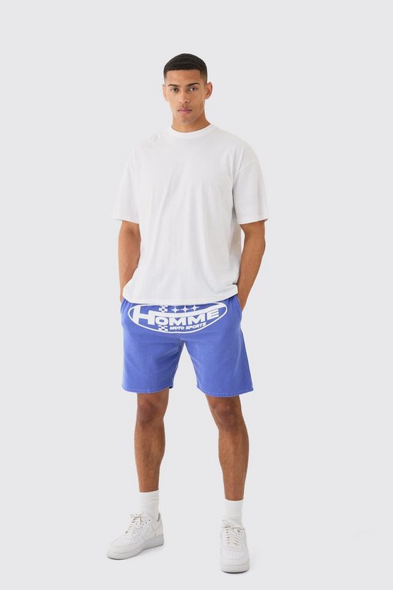 Oversize Shorts-Set mit Homme Moto Print