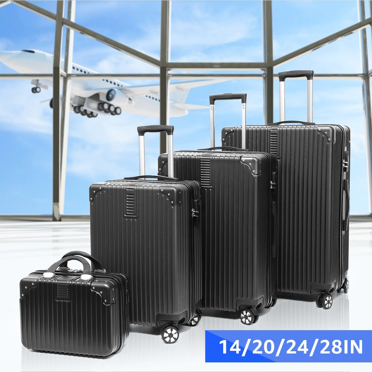 MULISOFT Kofferset Trolleyset, 4 Rollen, (Familienset Handgepäckkoffer, 4 tlg., 28“/24