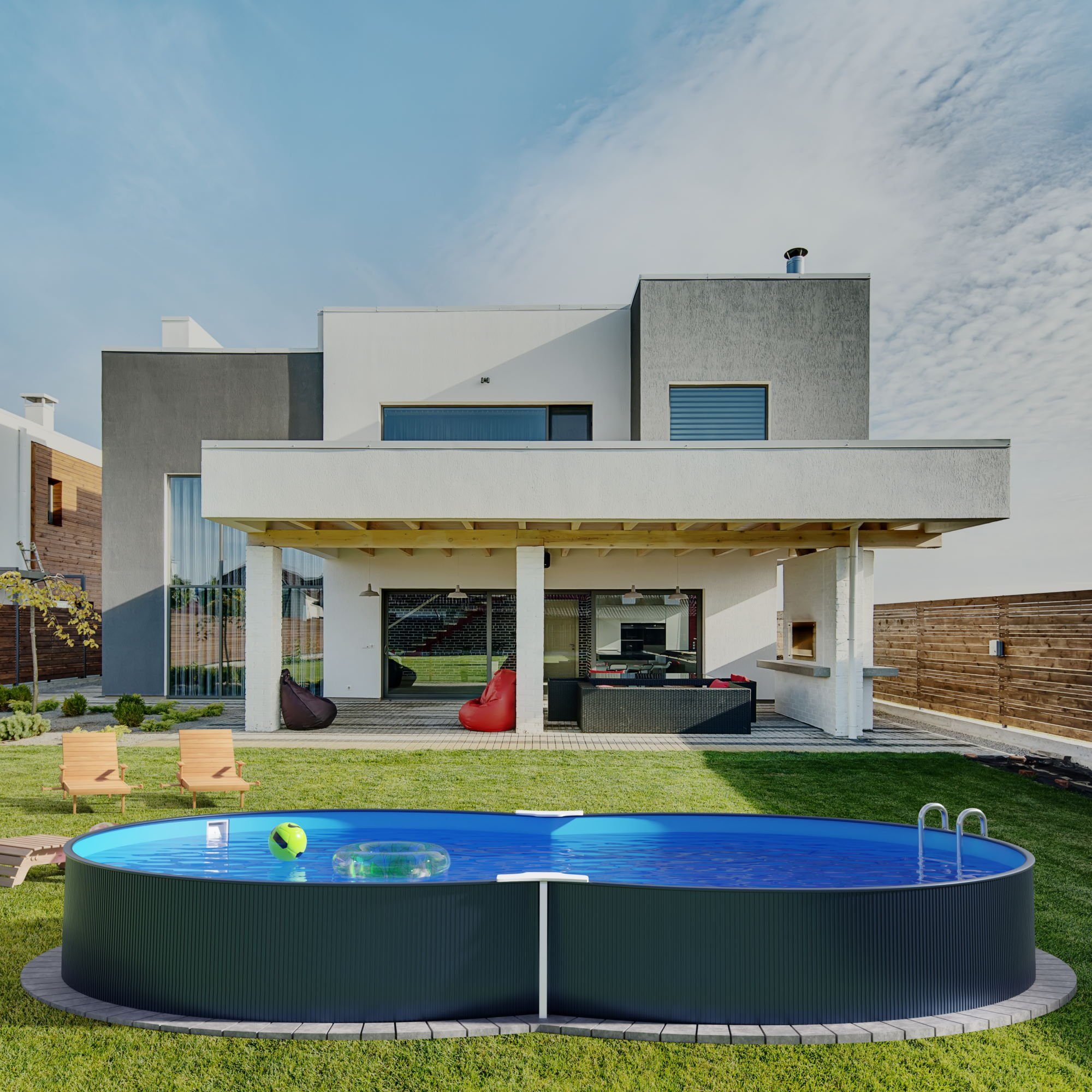Planet Pool Achtformpool Stahlwandpool achtform 470x300x120 cm, Stahl 0,4 m (Einzelbecken), verzinkte Stahlwand