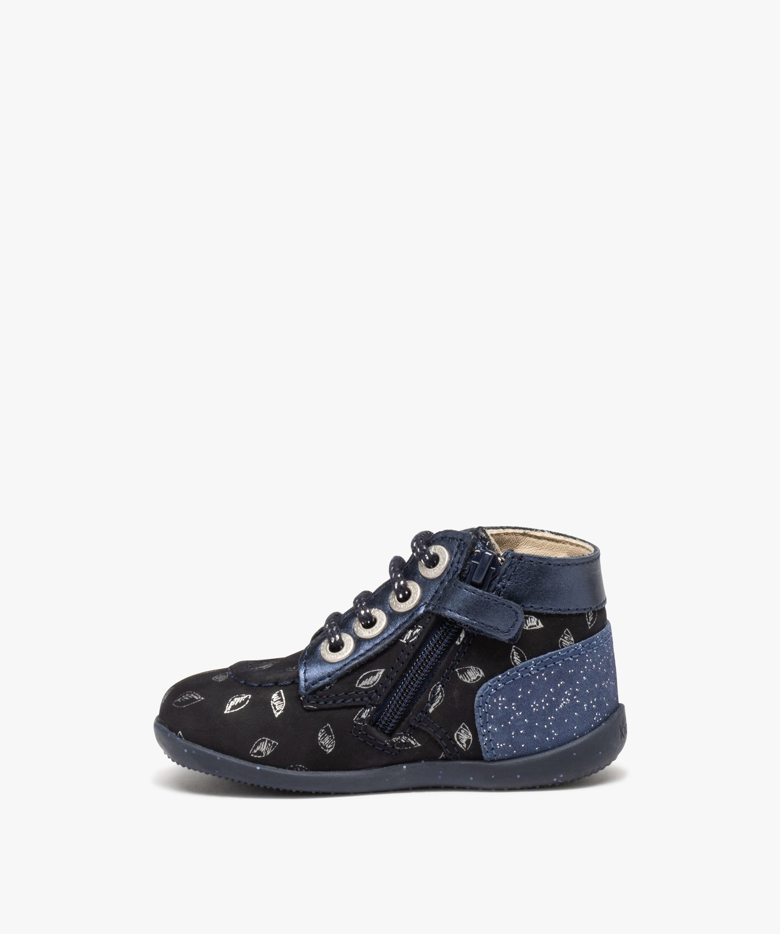 Bottillons premiers pas bébé fille en cuir Kickers marine | GEMO