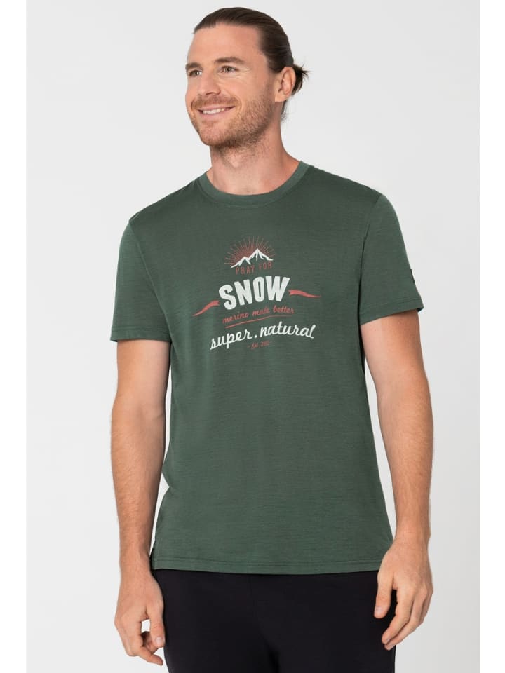 super.natural Merino T-Shirt M PRAY FOR SNOW TEE in dunkelgrün günstig kaufen S