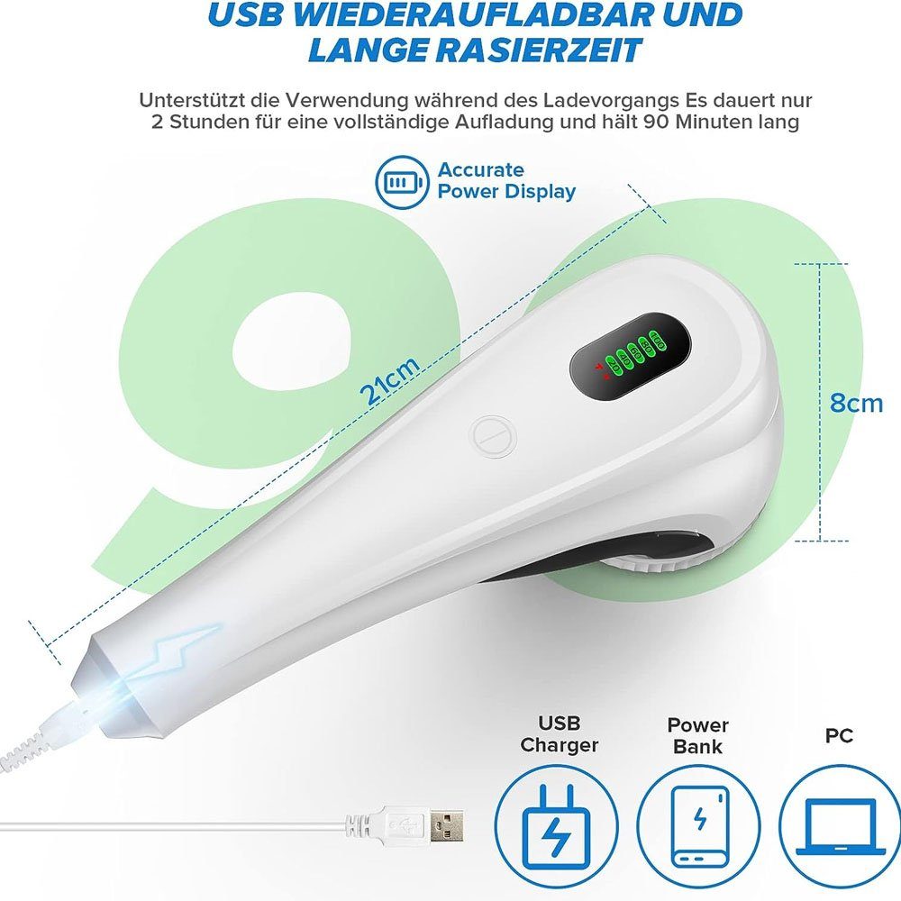 Sarfly Fusselrasierer Fusselrasierer Elektrisch, mit LED-Anzeigen USB-Ladung, 2 Höheneinstellungen, 3 Ersatzrasierklinge