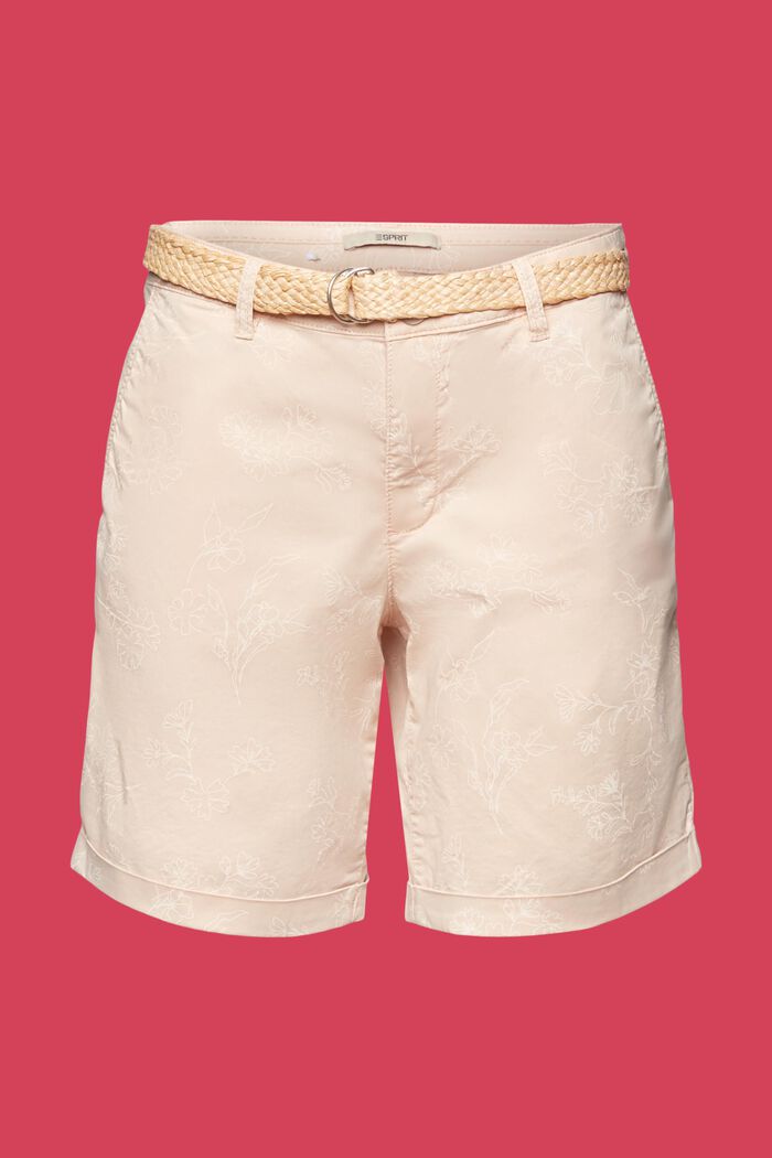 Gemusterte Shorts mit Flechtgürtel aus Raffiabast