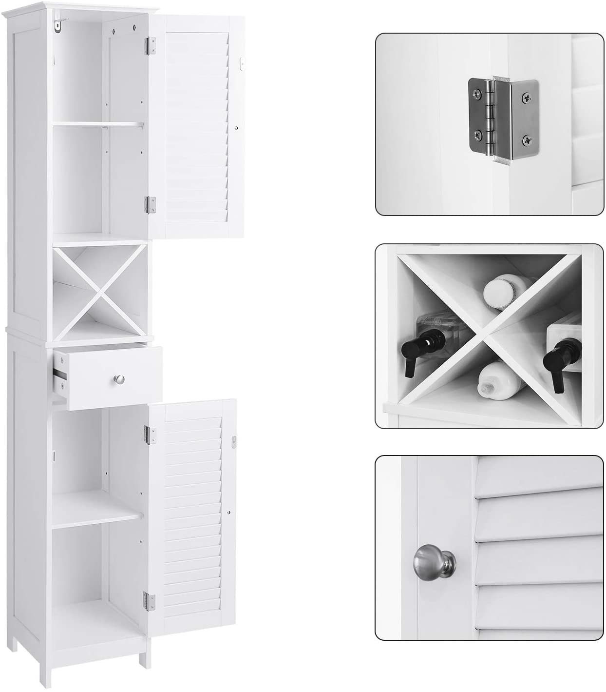 VASAGLE Badkommode Badezimmerschrank, mit Schublade, mit 2 Lamellentüren