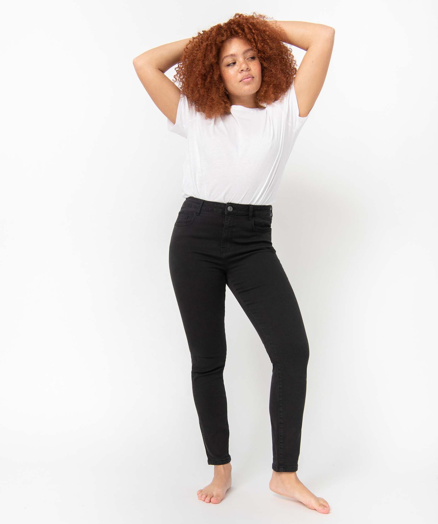 Jean femme coupe slim taille haute noir | GEMO