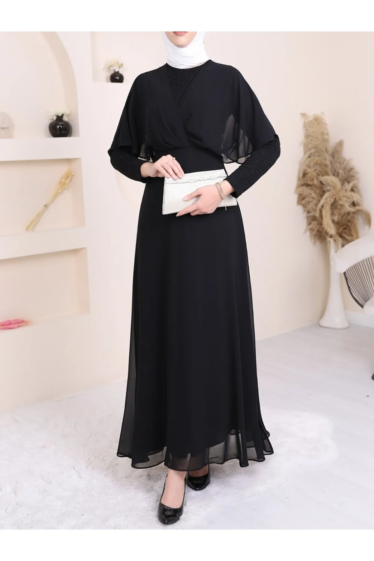 Modamorfo  Langes Abendkleid aus glitzerndem Chiffon