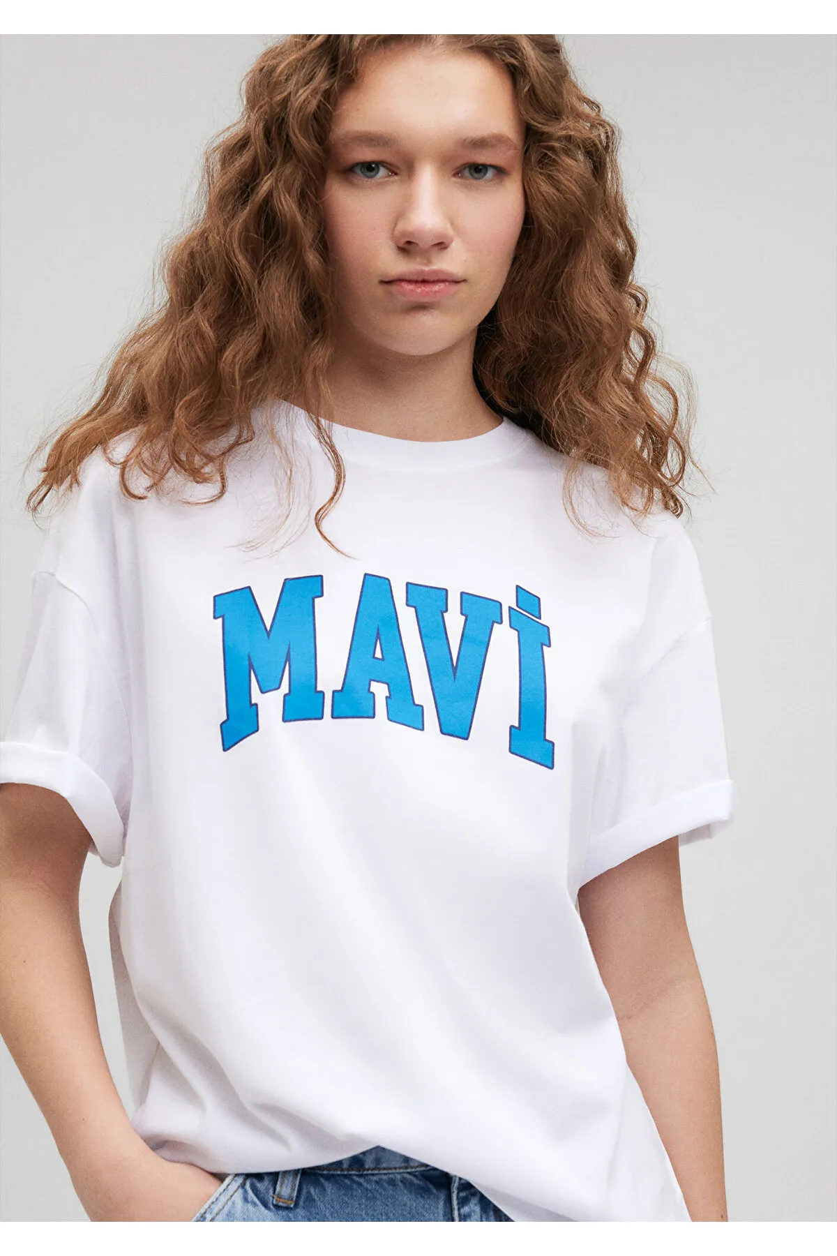Mavi  Weißes T-Shirt mit Logo-Print, Übergröße/weiter Schnitt 1600843-70000