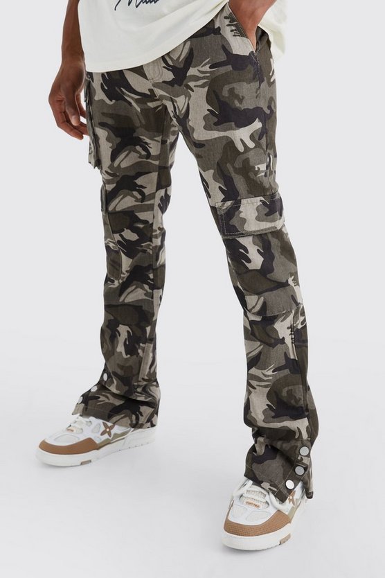 Slim Cargo Camouflage Cargo-Hose mit Druckknöpfen