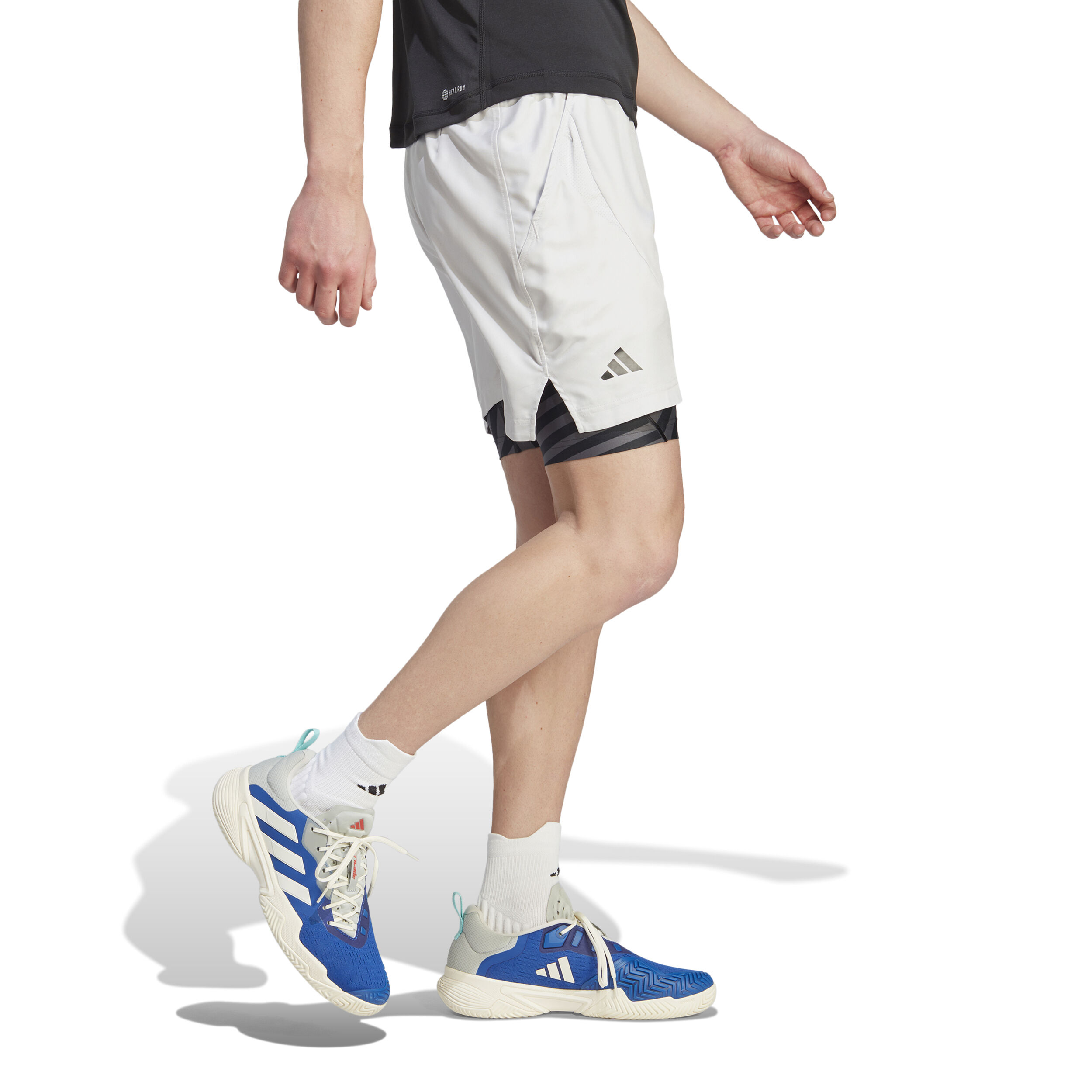 2in1 Pro Shorts Herren - Hellgrau, Schwarz