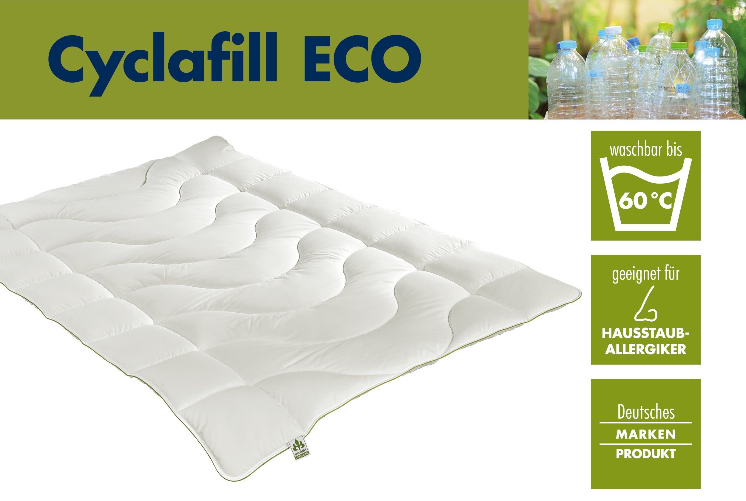 Microfaserbettdecke, Steppbett Irisette Greenline Cyclafill Eco, irisette GREENLINE, Füllung: 100% Polyester - Hohlfaser Cyclafill® (aus recycelten PET-Flaschen), Bezug: weich und anschmiegsam, waschbar bis 60°C, allergikergeeignet, umweltbewusste Sc