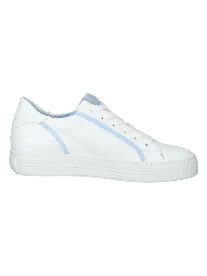 Paul Green Leder-Sneakers in Weiß/ Hellblau günstig kaufen