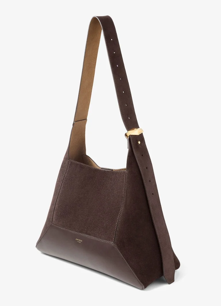 Geantă de umăr Jimmy Choo Diamond Hobo/M din piele întoarsă cu detalii din piele.