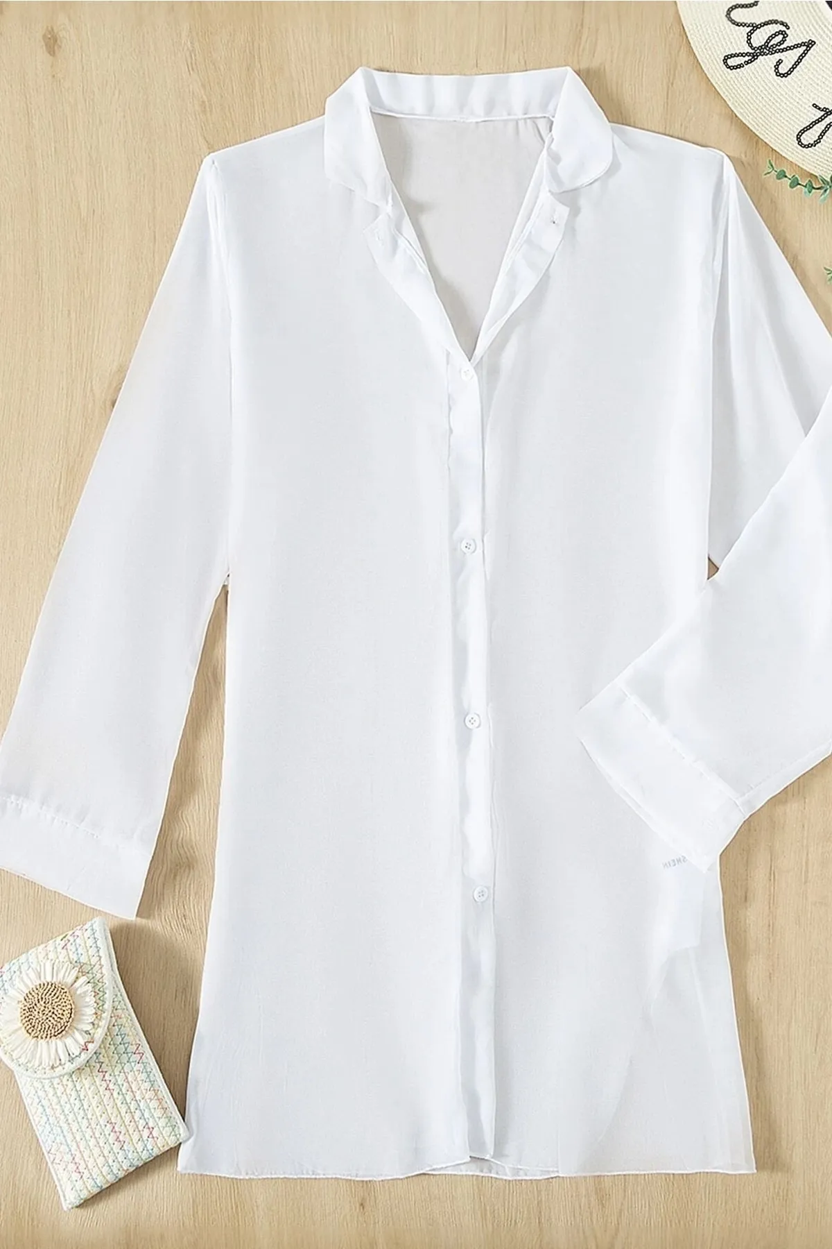 Angelsin  Chiffon-Hemd, Strandkleid, Pareo, Kimono, Kaftan, Weiß