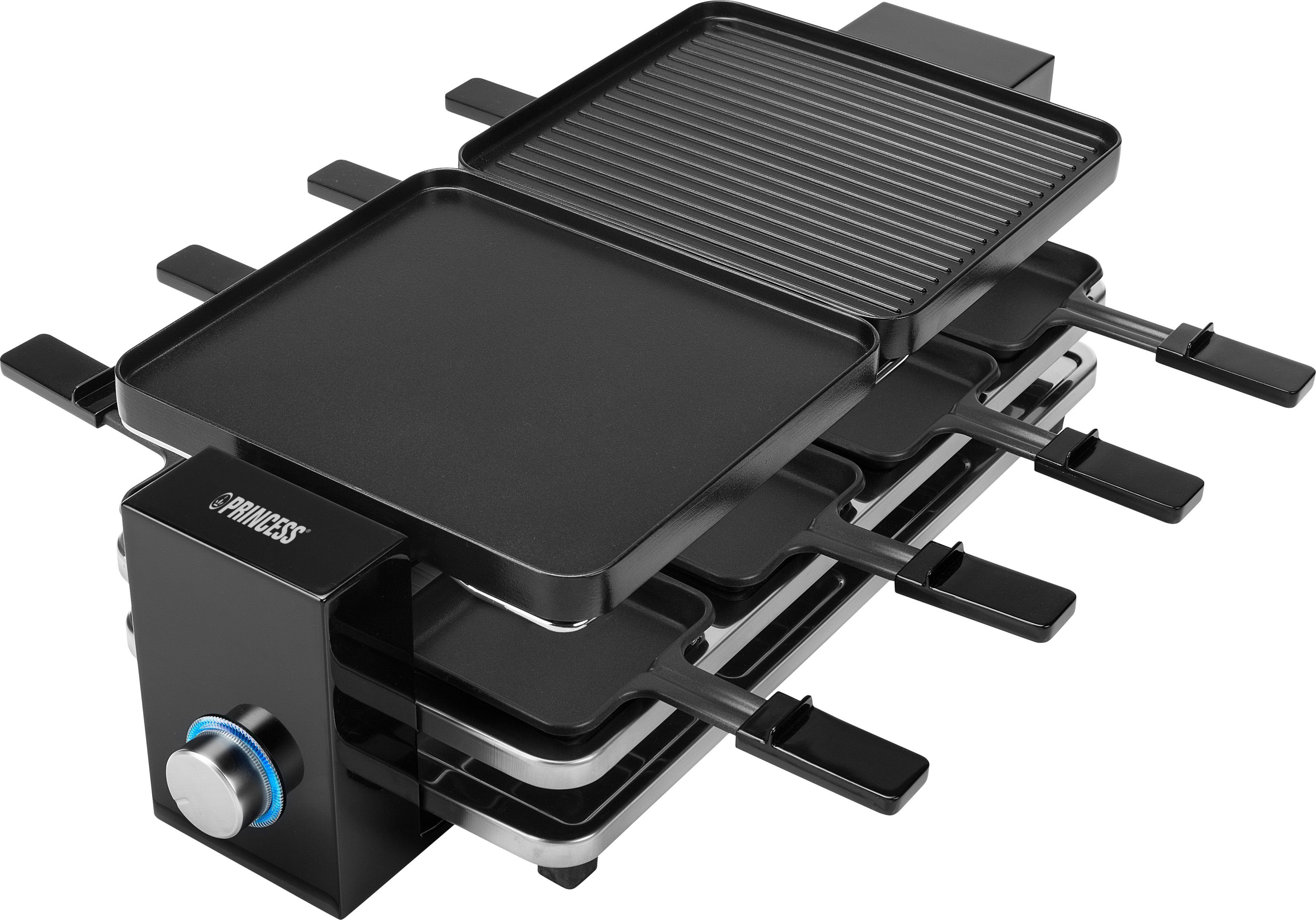 PRINCESS Raclette 162925 8 Piano-Schwarz für 8 Personen, 8 Raclettepfännchen, 1200 W