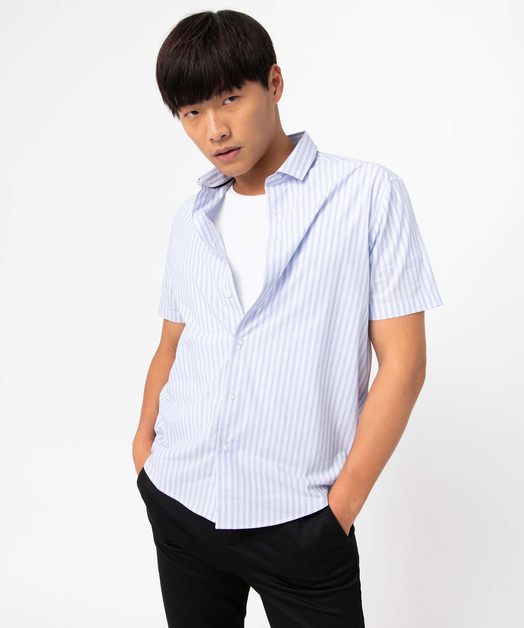 Chemise homme à manches courtes et rayures coupe droite raye | GEMO