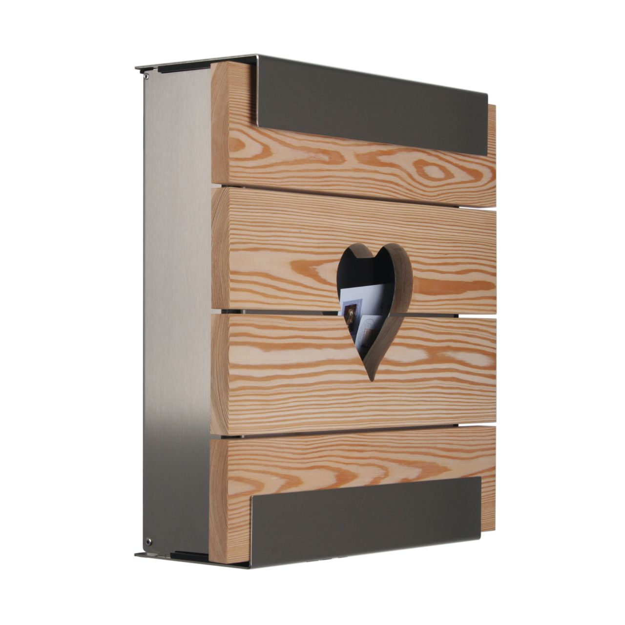 Keilbach Designprodukte Keilbach Briefkasten, Edelstahl, Holzfront mit Herz, Eiche